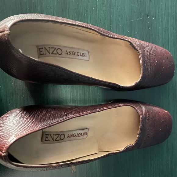 Vintage 90s Enzo Angiolini Textured Leather Square Toe Pumps - Brown - 7 - Picture 5 of 6